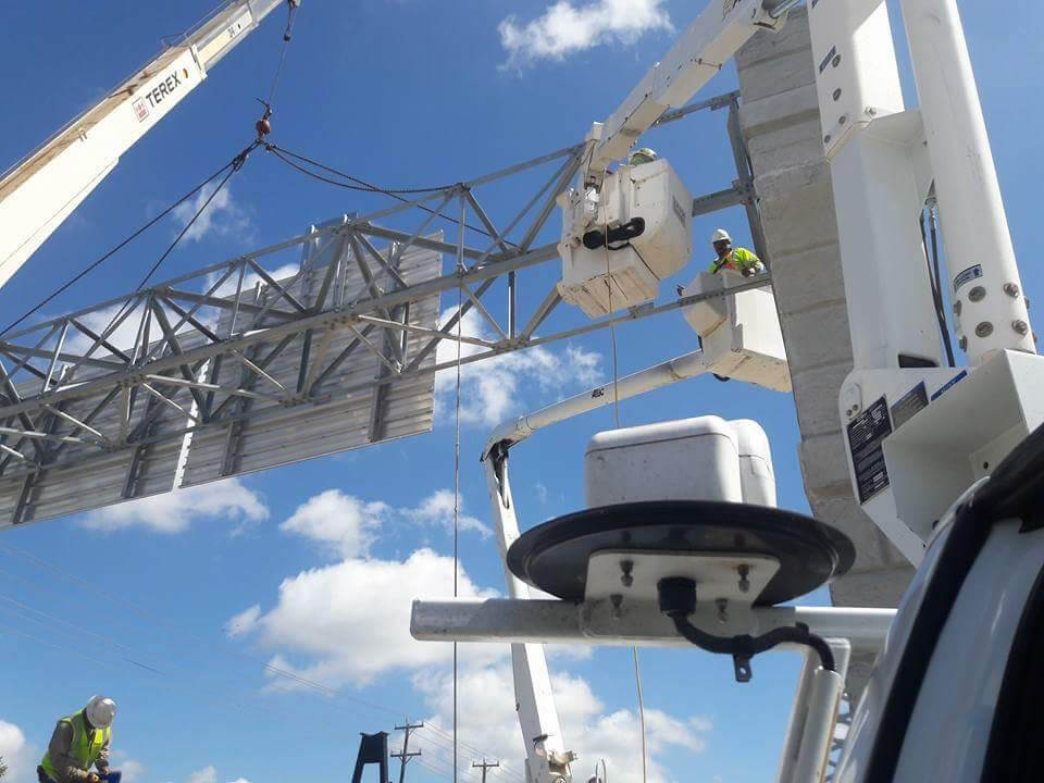 large highway sign installation